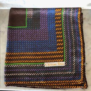 CHRISTIAN DIOR Silk Geometric Large Square Scarf Earth Tones Vintage